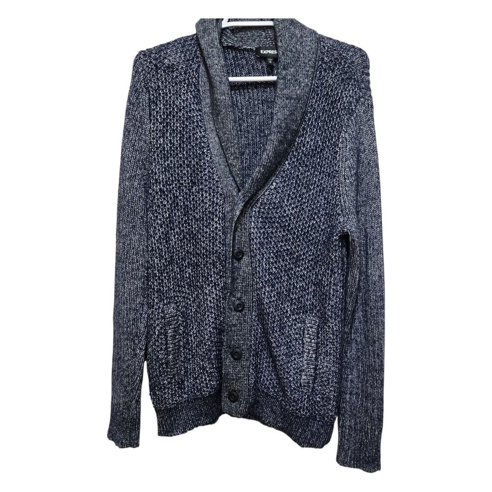 Express Shawl Collar Cardigan Blue Gray Knit Men's M